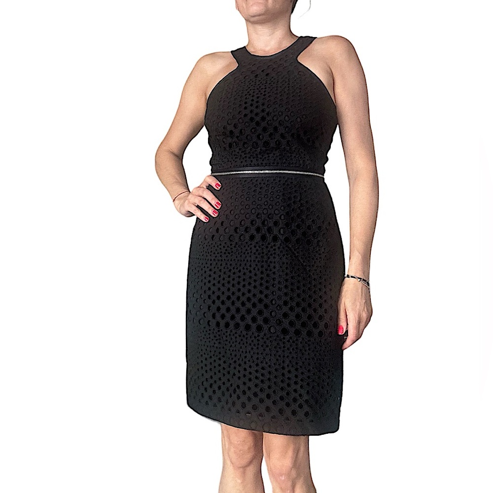 Andrew Marc Halter Style knee length black eyelet sleeveless Dress- Size -4